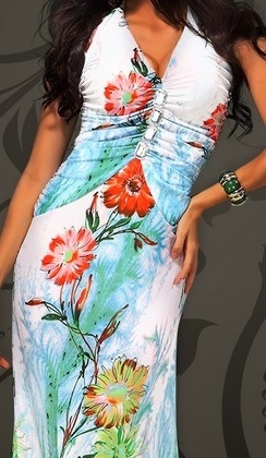 Turkis-grøn maxi kjole med blomster